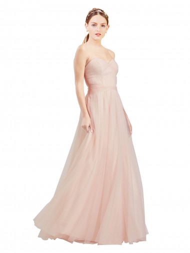 Long Pink Sleeveless A-Line Open Back Tulle Semi Formal Dress / Bridesmaid Dress Birmingham