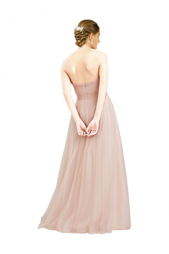 Long Pink Sleeveless A-Line Open Back Tulle Semi Formal Dress / Bridesmaid Dress Birmingham
