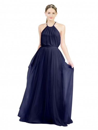 Long Navy Blue Sleeveless A-Line Semi Formal Evening Dress / Bridesmaid Dress Birmingham