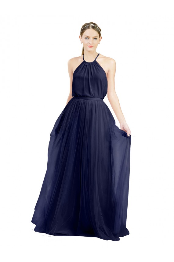 Long Navy Blue Sleeveless A-Line Semi Formal Evening Dress / Bridesmaid Dress Birmingham