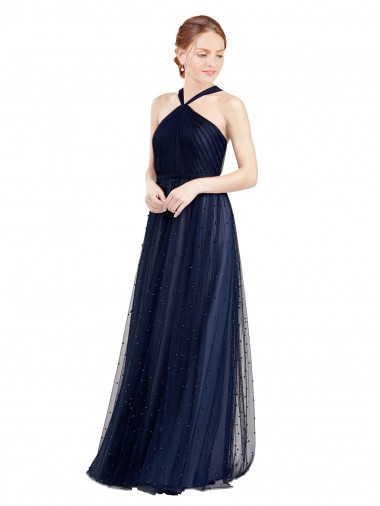 Long Navy Blue Sleeveless A-Line Bridesmaid Dress / Evening Dress Birmingham