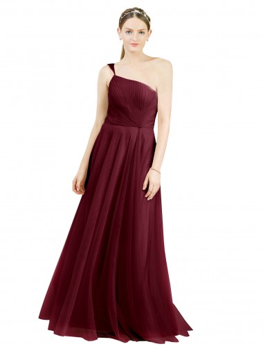 Long Burgundy Sleeveless A-Line Tulle Semi Formal Evening Dress / Bridesmaid Dress Birmingham