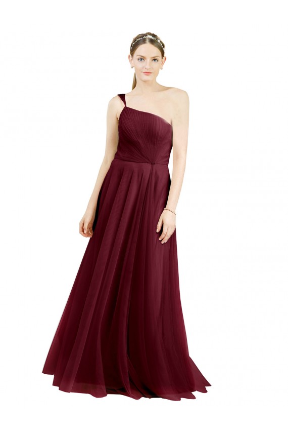 Long Burgundy Sleeveless A-Line Tulle Semi Formal Evening Dress / Bridesmaid Dress Birmingham