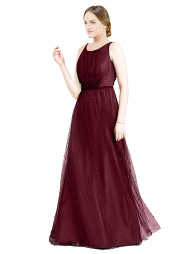 Long Burgundy Sleeveless A-Line Keyhole Back Semi Formal Evening Dress / Bridesmaid Dress Birmingham