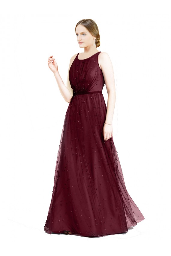 Long Burgundy Sleeveless A-Line Keyhole Back Semi Formal Evening Dress / Bridesmaid Dress Birmingham