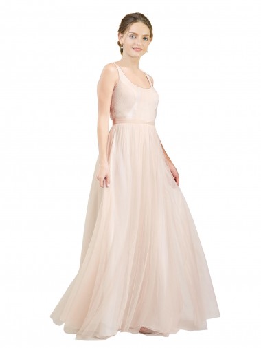 Long Pink Sleeveless A-Line Open Back Tulle Semi Formal Evening Dress / Bridesmaid Dress Birmingham