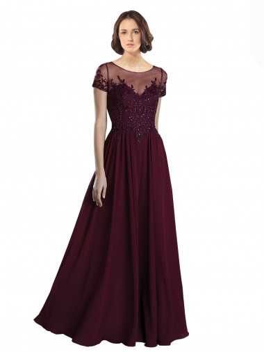 Long Burgundy Gold Cap Sleeves A-Line Bridesmaid Dress Birmingham