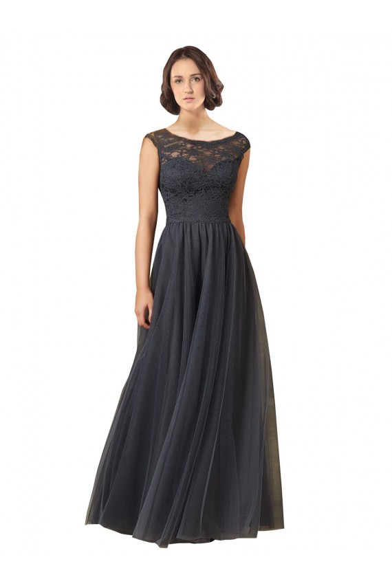 Long Slate Grey Cap Sleeves A-Line Bridesmaid Dress Birmingham