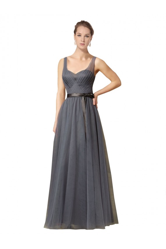 Long Slate Grey Sleeveless A-Line V-Back Formal Dress / Bridesmaid Dress Birmingham