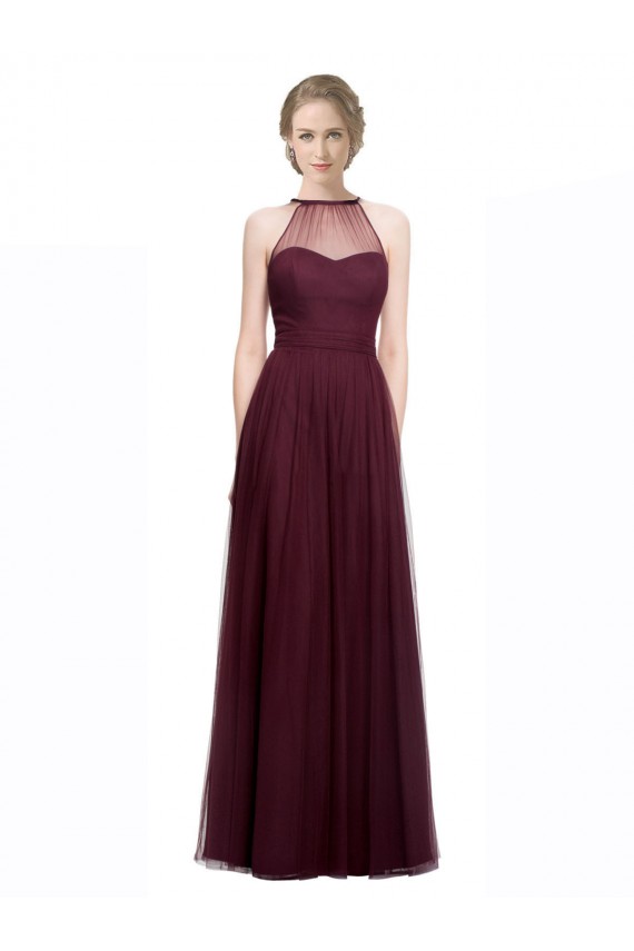 Long Red Sleeveless A-Line Tulle Bridesmaid Dress Birmingham