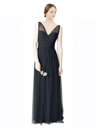Long Pewter Sleeveless A-Line V-Back Formal Dress / Bridesmaid Dress Birmingham