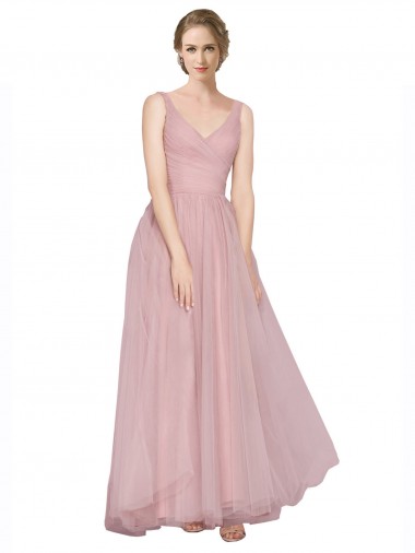 Long Pink Sleeveless A-Line V-Back Bridesmaid Dress Birmingham