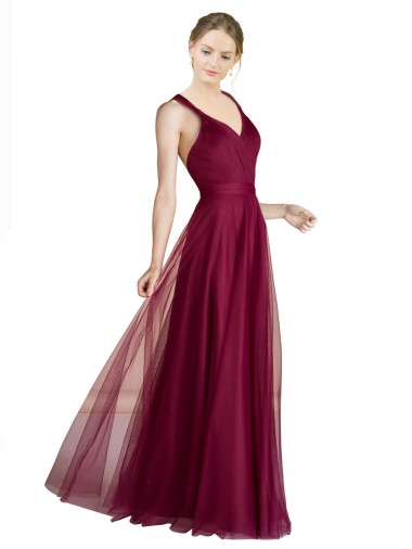 Long Sleeveless A-Line Open Back Tulle Bridesmaid Dress Birmingham