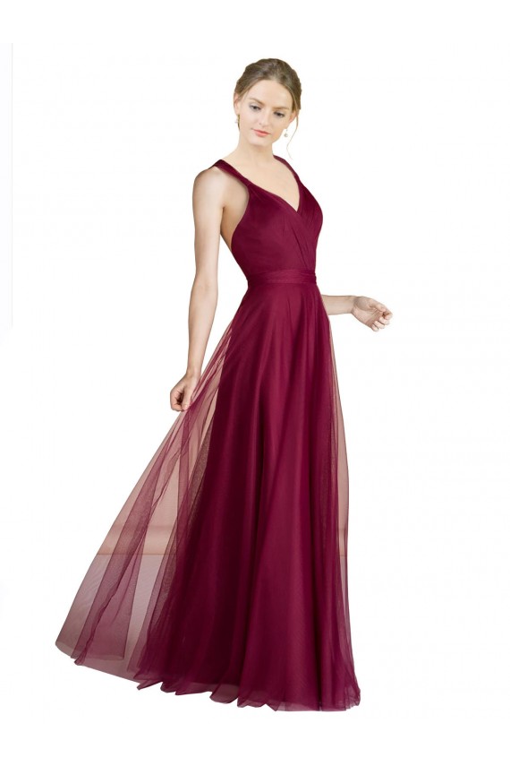 Long Sleeveless A-Line Open Back Tulle Bridesmaid Dress Birmingham