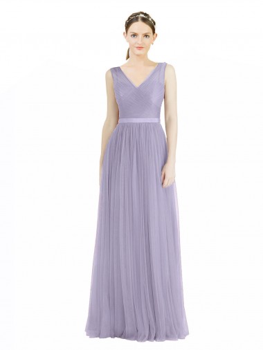 Long Lilac Sleeveless A-Line V-Back Tulle Bridesmaid Dress Birmingham