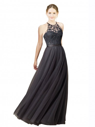 Long Slate Grey Sleeveless A-Line Open Back Bridesmaid Dress Birmingham