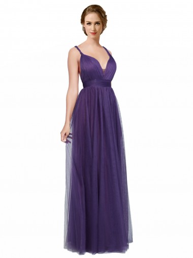 Long Purple Sleeveless A-Line Low Back Bridesmaid Dress Birmingham