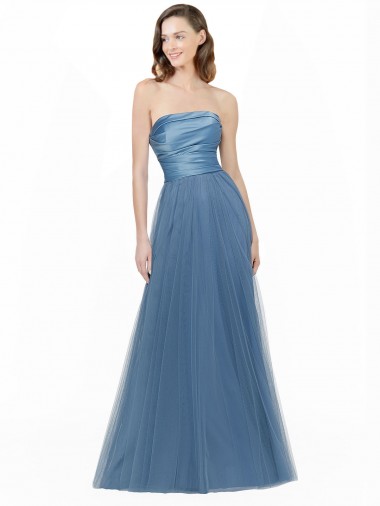 Long Sleeveless A-Line Low Back Satin & Tulle Bridesmaid Dress Birmingham