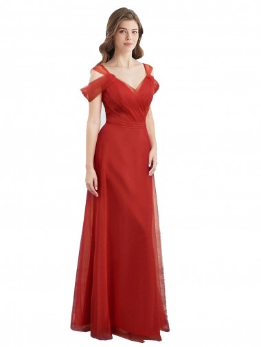 Long Red Cold Shoulder A-Line V-Back Formal Dress / Bridesmaid Dress Birmingham