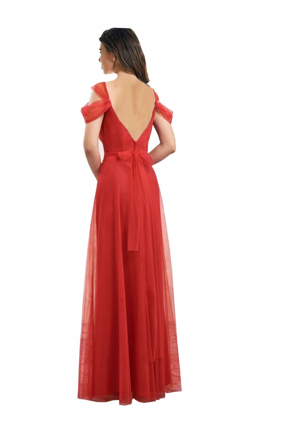 Long Red Cold Shoulder A-Line V-Back Formal Dress / Bridesmaid Dress Birmingham