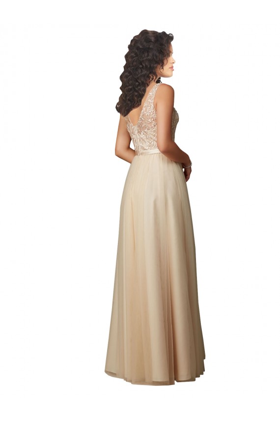 Long Champagne Sleeveless A-Line V-Back Bridesmaid Dress Birmingham