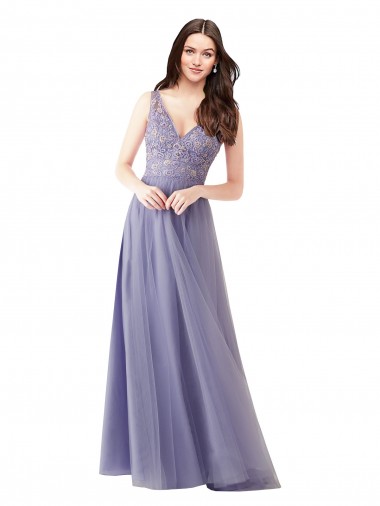 Long Sleeveless A-Line V-Back Tulle & Lace Formal Dress / Bridesmaid Dress Birmingham