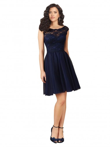 Knee Length Dark Navy Sleeveless A-Line V-Back Bridesmaid Dress Birmingham