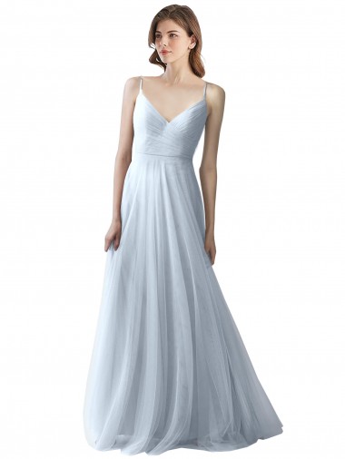 Long Light Sky Blue Sleeveless A-Line Soft Tulle Bridesmaid Dress Birmingham