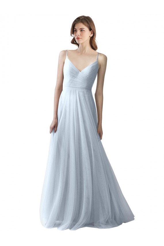 Long Light Sky Blue Sleeveless A-Line Soft Tulle Bridesmaid Dress Birmingham