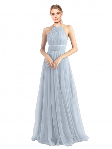Long Light Sky Blue Sleeveless A-Line Open Back Bridesmaid Dress Birmingham