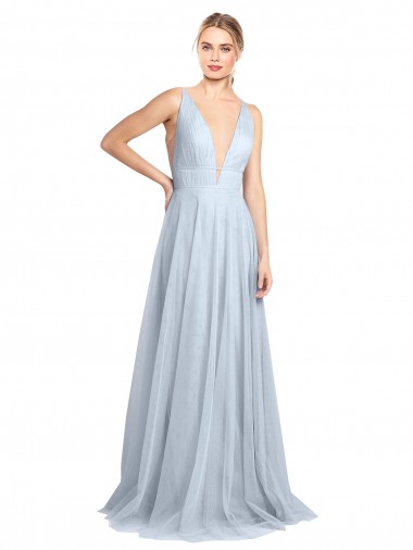 Long Floor Length Light Sky Blue Sleeveless A-Line V-Back Bridesmaid Dress Birmingham