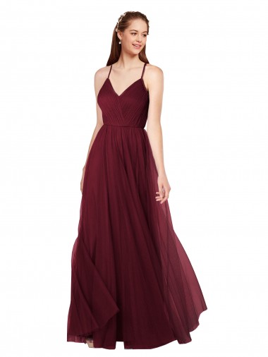 Long Burgundy Sleeveless A-Line Keyhole Back Bridesmaid Dress Birmingham