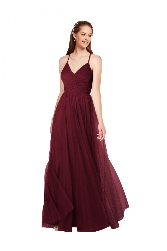 Long Burgundy Sleeveless A-Line Keyhole Back Bridesmaid Dress Birmingham