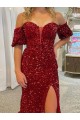 Court Train Red Short Sleeves Sheath Velvet Sequin Prom Dress / Evening Dress Birmingham