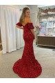 Court Train Red Short Sleeves Sheath Velvet Sequin Prom Dress / Evening Dress Birmingham
