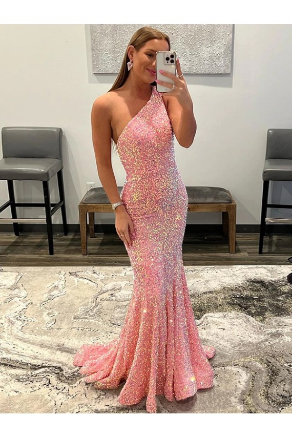 Sweep Train Pink Sleeveless Sheath Velvet Sequin Prom Dress / Evening Dress Birmingham