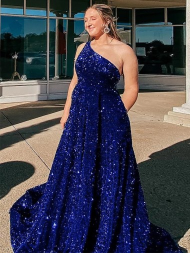 Sweep Train Royal Blue Sleeveless A-Line Velvet Sequin Prom Dress / Evening Dress Birmingham