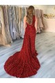 Court Train Burgundy Sleeveless Sheath Velvet Sequin Prom Dress Birmingham