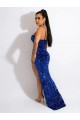 Sweep Train Royal Blue Sleeveless Sheath Velvet Sequin Evening Dress Birmingham