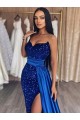 Sweep Train Royal Blue Sleeveless Sheath Velvet Sequin Prom Dress / Evening Gown Birmingham