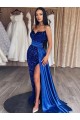 Sweep Train Royal Blue Sleeveless Sheath Velvet Sequin Prom Dress / Evening Gown Birmingham