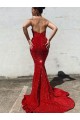 Court Train Burgundy Sleeveless Mermaid Velvet Sequin Prom Dress / Evening Dress Birmingham