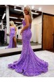 Court Train Lavender Sleeveless A-Line Velvet Sequin Prom Dress / Evening Dress Birmingham