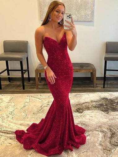 Sweep Train Burgundy Sleeveless Sheath Velvet Sequin Prom Dress / Evening Dress Birmingham
