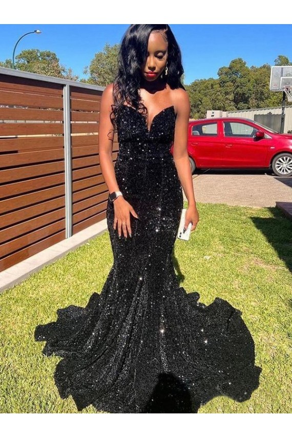 Long Black Sleeveless Mermaid Velvet Sequin Prom Dress Birmingham