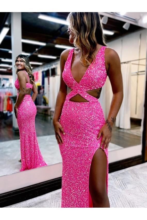 Long Sweep Train Sleeveless Sheath Velvet Sequin Evening Dress Birmingham