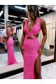Long Sweep Train Sleeveless Sheath Velvet Sequin Evening Dress Birmingham