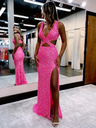 Long Sweep Train Sleeveless Sheath Velvet Sequin Evening Dress Birmingham