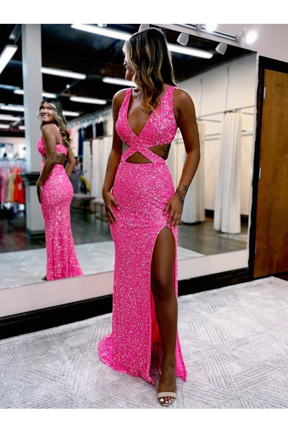Long Sweep Train Sleeveless Sheath Velvet Sequin Evening Dress Birmingham