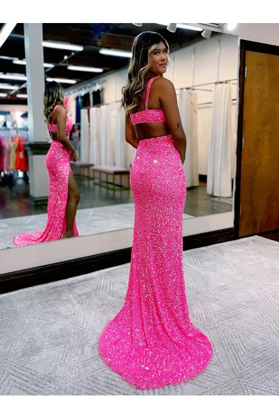 Long Sweep Train Sleeveless Sheath Velvet Sequin Evening Dress Birmingham